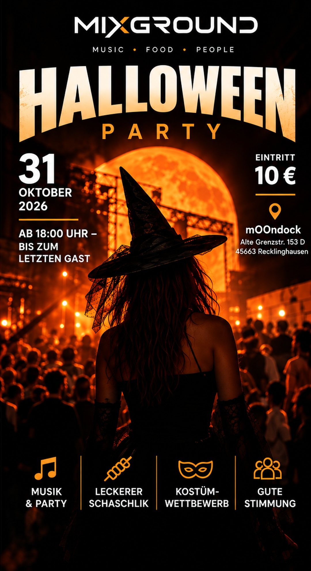 Halloween Party von Mixground, 31. Oktober 2026 ab 18 Uhr, mOOndock Recklinghausen, Eintritt 10 €